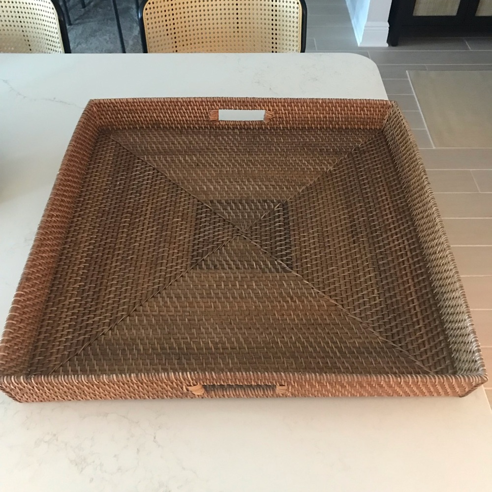 New Artifacts Trading Co. Square Ottoman Tray with Cutout Handles Brown 24”
